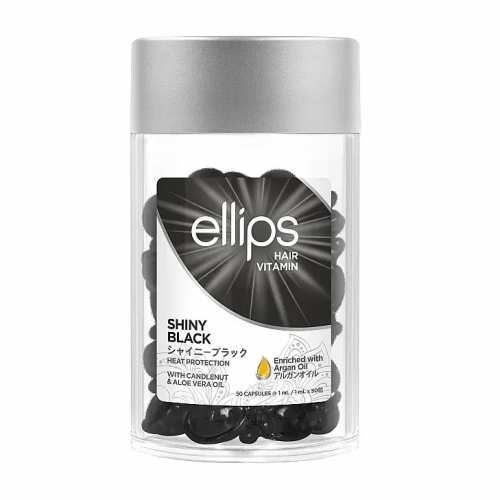 Ellips Hair Vitamin Shiny Black with Kemeri and Aloe Vera Oil (Вітаміни для волосся "Нічне сяйво" з фундуком і олією алое вера), 50 шт * 1 мл