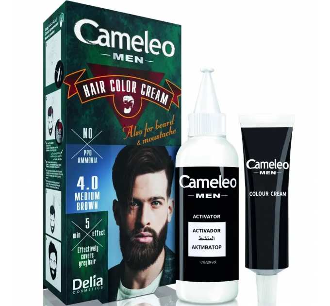 Крем-фарба для чоловіків для волосся, бороди та вус Delia Cameleo Men 4.0 Коричнева, 30мл
