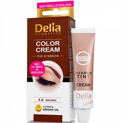 Крем-фарба для брів Delia з олією аргани 4.0 Коричнева, 15мл
