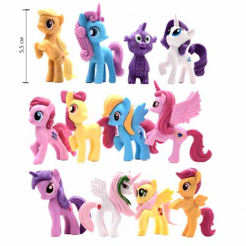 Набір 12в1 Мій Маленький Поні 5,5-6,5 см - My Little Pony: Епплджек, Іскорка, Веселка Деш, Раріті, Пінк Пай Набір 12в1 Мій Маленький Поні 5,5-6,5 см - My Little Pony: Епплджек, Іскорка, Веселка Деш, Раріті, Пінк Пай
