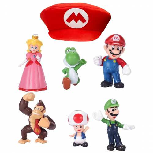 Набір фігурок 6в1 Супер Маріо та капелюх Маріо, 2.5-5 см — Super Mario