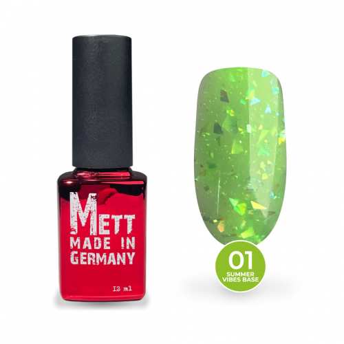 Кольорова база Mett Expert Summer vibes base №01 Lime Punch Зелена зі срібною поталлю 12 г