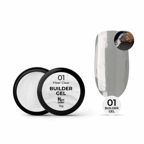 Гель для нарощування Mett Expert Builder gel Fiber clear №01 Прозорий зі скловолокном 15 г