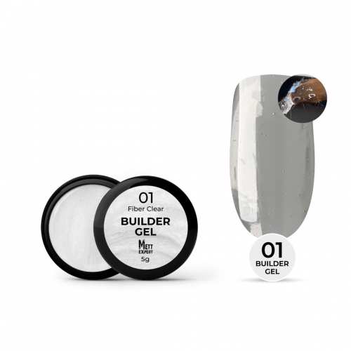 Гель для нарощування Mett Expert Builder gel Fiber clear №01 Прозорий зі скловолокном 5 г