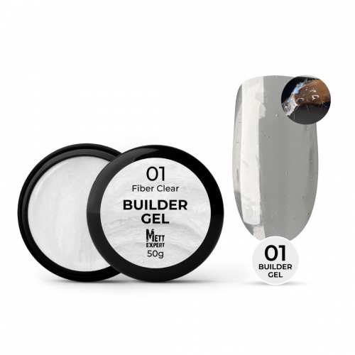 Гель для нарощування Mett Expert Builder gel Fiber clear №01 Прозорий зі скловолокном 50 г