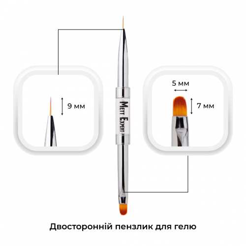 Пензлик для гелю/для малювання Mett Expert рожевий двосторонній округлений