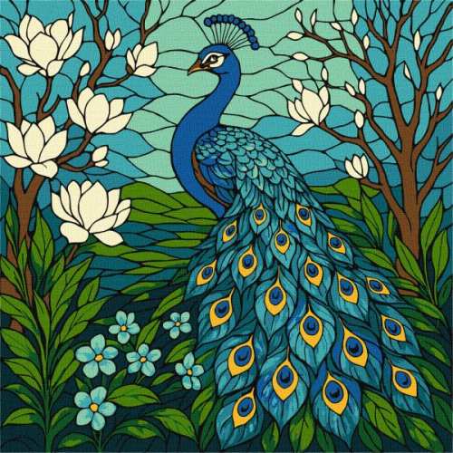 Картина за номерами - Вітраж. Павич в магнолії ©art_selena_ua