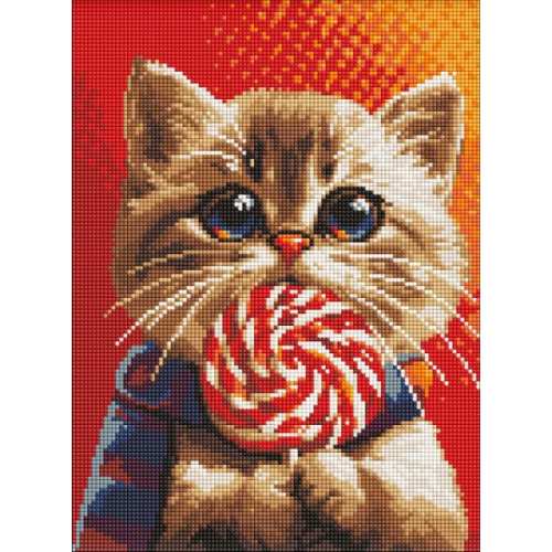 Алмазна мозаїка - Котик із цукеркою з голограмними стразами (AB) ©art_selena_ua