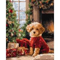 Картина за номерами - Пудель біля ялинки ©art_selena_ua