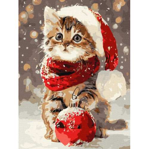 Картина за номерами - Кошеня і новорічна прикраса ©art_selena_ua