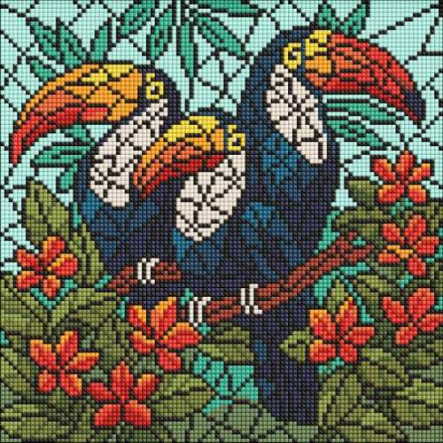 Алмазна мозаїка - Вітраж. Тріо туканів ©art_selena_ua