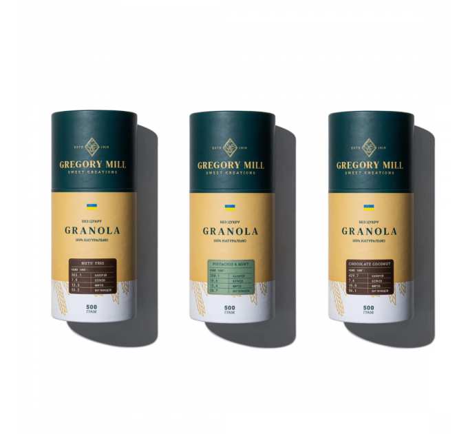 Подарунковий набір граноли Nuts Trio, Pistachio&amp;Mint &amp; Chocolate Coconut