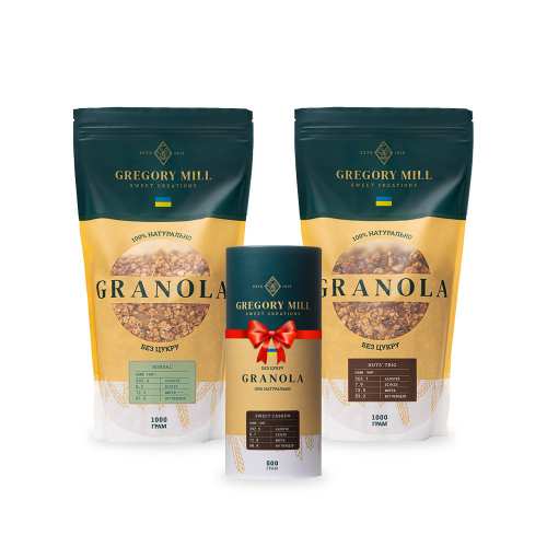 Набір граноли Almond, Nuts’ Trio 2 кг &amp; Sweet Cashew 500г у подарунок Gregory Mill