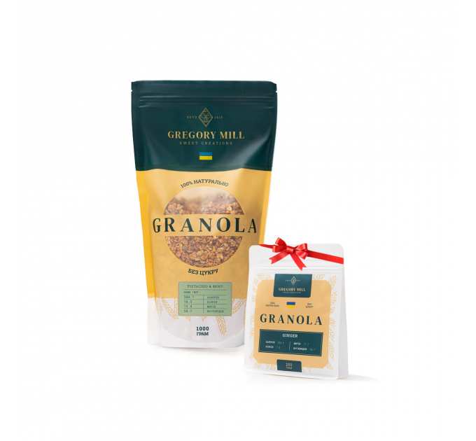 Набір граноли Mini Pistachio &amp; Mint, 1 кг &amp; Ginger, 250 г у подарунок Gregory Mill