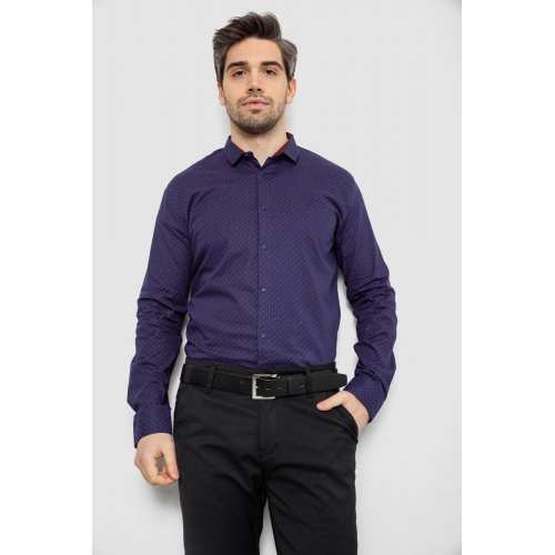 Рубашка мужская однотонная с принтом, цвет синий, 186R2097