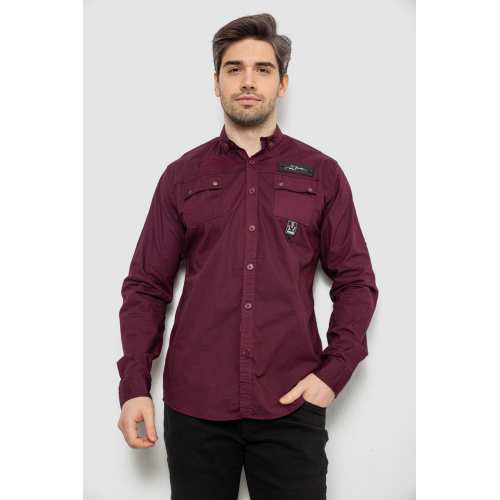 Рубашка мужская однотонная с принтом, цвет бордовый, 186R01