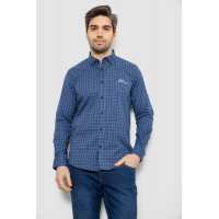 Рубашка мужская в клетку c принтом, цвет синий, 186RM04