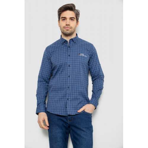 Рубашка мужская в клетку c принтом, цвет синий, 186RM04 Рубашка мужская в клетку c принтом, цвет синий, 186RM04
