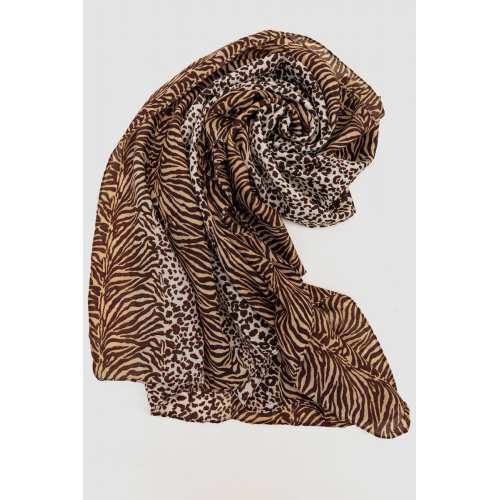 Шарф женский с принтом, цвет бежево-коричневый, 244R011-1 Шарф женский с принтом, цвет бежево-коричневый, 244R011-1