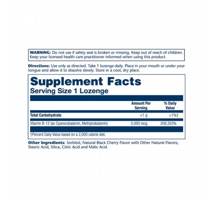 Vitamin B-12 5000mcg - 30 lozenges Natural Cherry