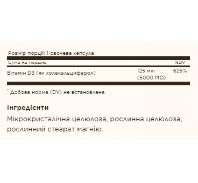 Vitamin D3 (Cholecalciferol) 125 mcg (5,000 IU) - 120 vcaps
