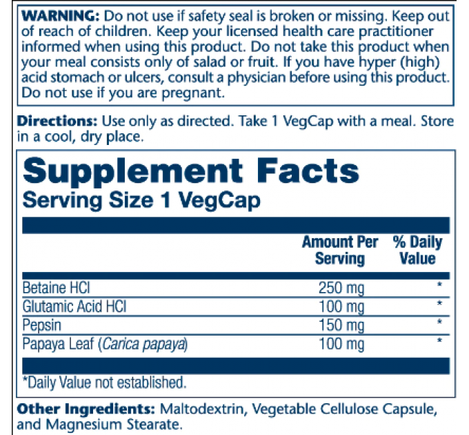 Betaine HCl 250mg - 180 vcaps
