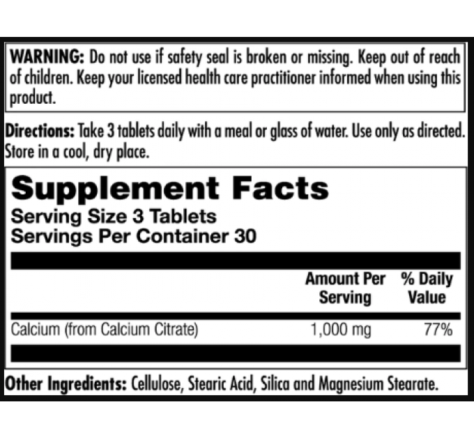 Calcium Citrate 1000mg - 90 tabs