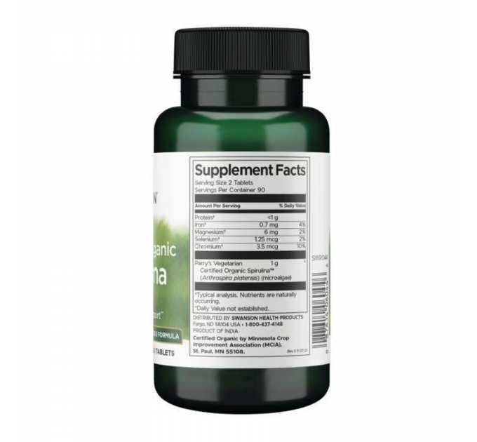 Certified Organic Spirulina 500mg - 180 tabs