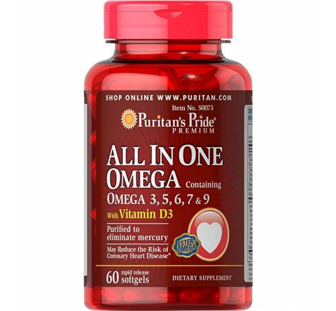 All In One Omega 3, 5, 6, 7 and 9 with Vitamin D3 - 60 Softgels