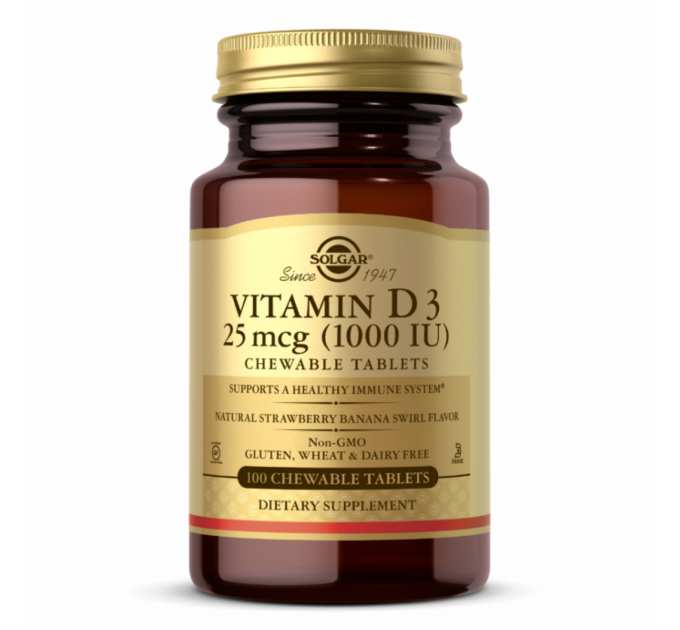 Vitamin D3 25 mcg (1000 IU) Chewable Strawberry Banana Swirl - 100 Chewables