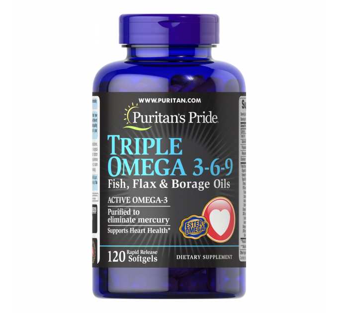 Triple Omega 3 6 9 Fish Flax Borage Oils - 120 Softgels