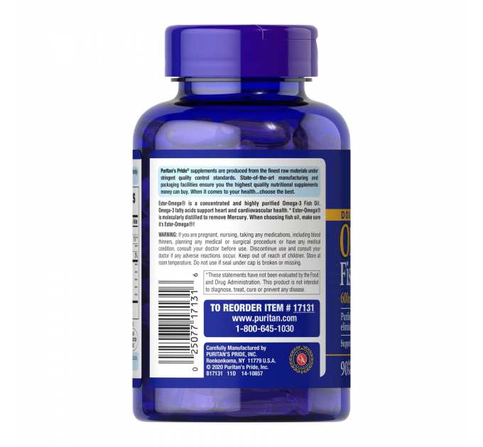 Double Strength Omega-3 Fish Oil 1200mg/600mg Omega-3 - 90 sgels
