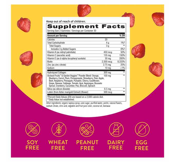 Hair, Skin and Nails with Collagen - 60 gummies Strawberry