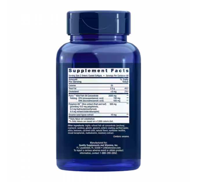 Super Omega-3 EPA/DHA Fish Oil, Sesame Lignans & Olive Extract - 120 Enteric coated softgels