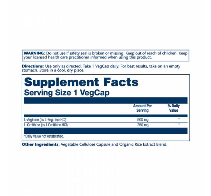 L-Arginine L-Ornithine 750mg - 50 vcaps