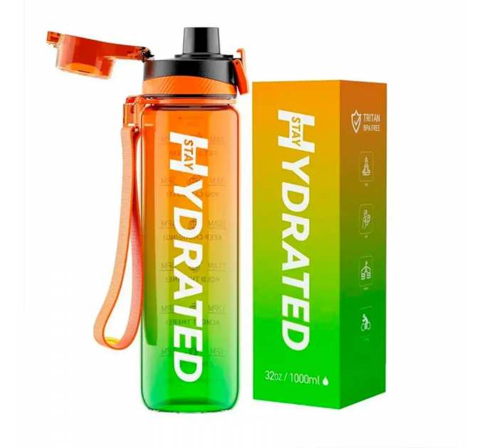 Hydrated Water Bottle - 1000ml Tritan Green Orange (Пошкоджена упаковка)
