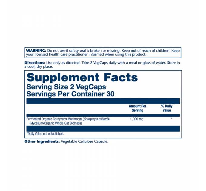 Org Grown Fermented Cordyceps 1000mg - 60 vcaps