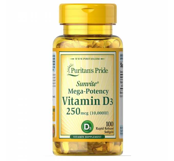 Vitamin D3 250mcg(10000 IU) Mega-Potency - 100 softgels