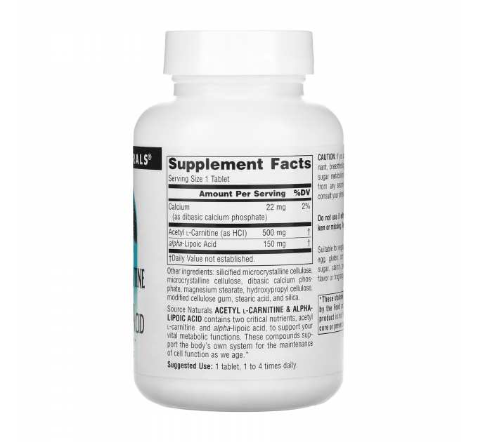 Acetyl L-Carnitine & Alpha-Lipoic Acid 650mg - 60 tabs