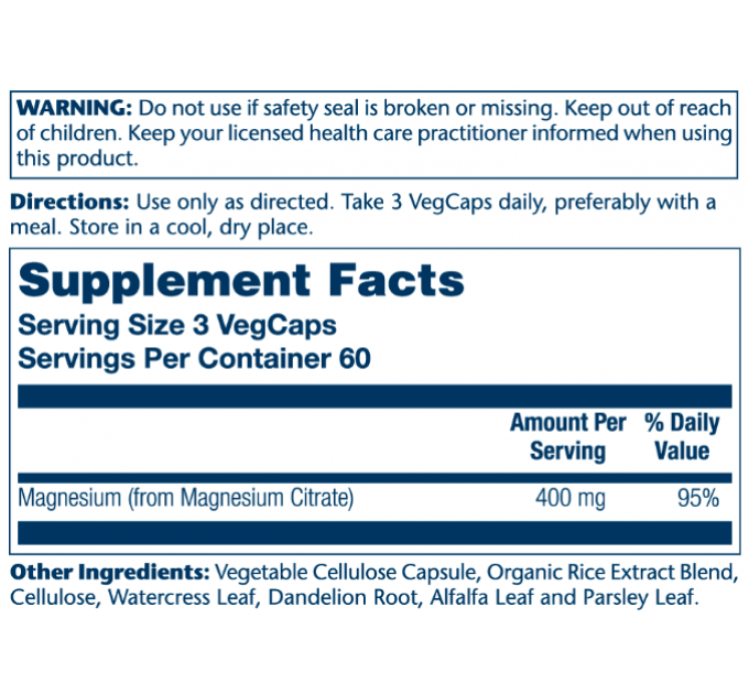 Magnesium Citrate 400mg - 180 vcaps