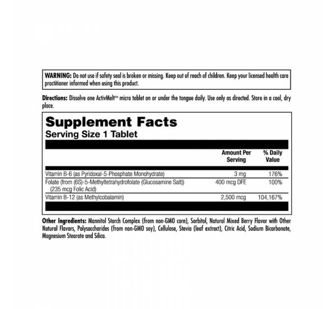 B6 B12 Methyl Folate - 60 tabs Mixed Berry