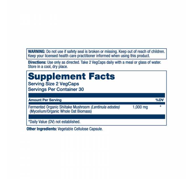 Fermented Shiitake Mushroom 1000mg - 60 vcaps (До 11.25)