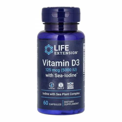Vit D3 with Sea-Iodine™ 125 mcg (5000 IU) - 60 caps (Пошкоджена банка) Vit D3 with Sea-Iodine™ 125 mcg (5000 IU) - 60 caps (Пошкоджена банка)