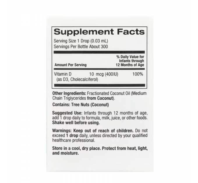 Liquid Vitamin D3 for Babies 10 mcg (400IU) - 10 ml