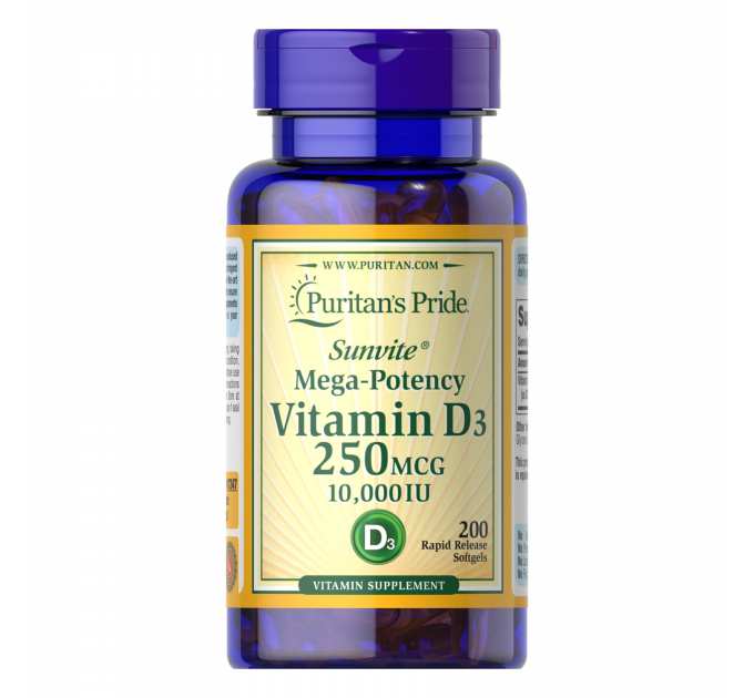 Vitamin D3 250mcg (10000 IU) Mega-Potency - 200 softgels