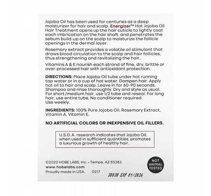 Energizer Hot Jojoba Oil Hair Treatment 3 Reclosable Tubes - 14.8 ml