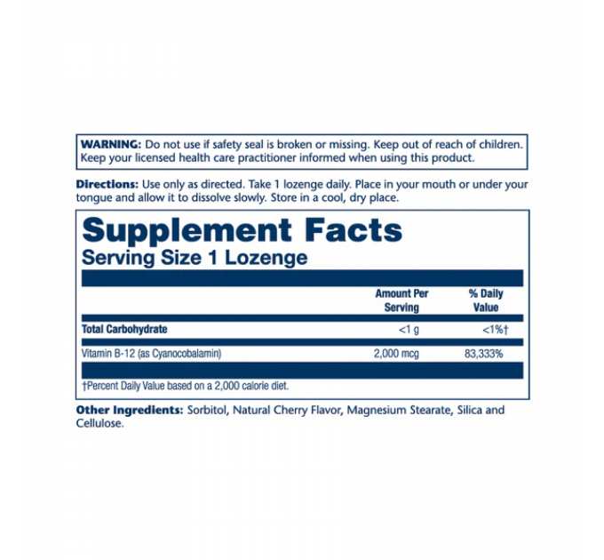 Vitamin B-12 2000mcg - 90 lozenges Natural Cherry