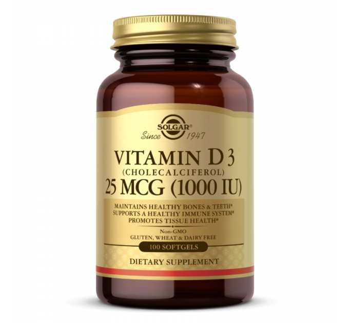 Vitamin D3 (Cholecalciferol) 25 mCG (1000 IU) - 100 softgels