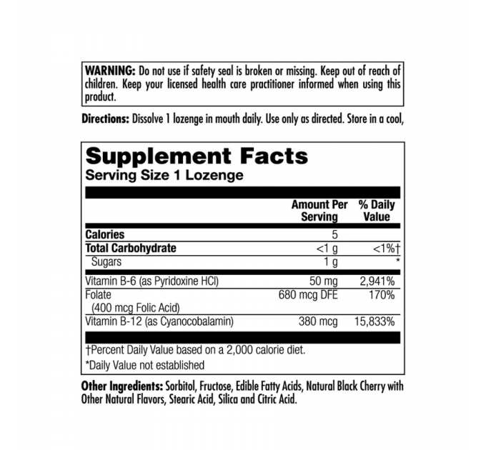 B-6 B-12 Folic Acid - 60 tabs Black Cherry