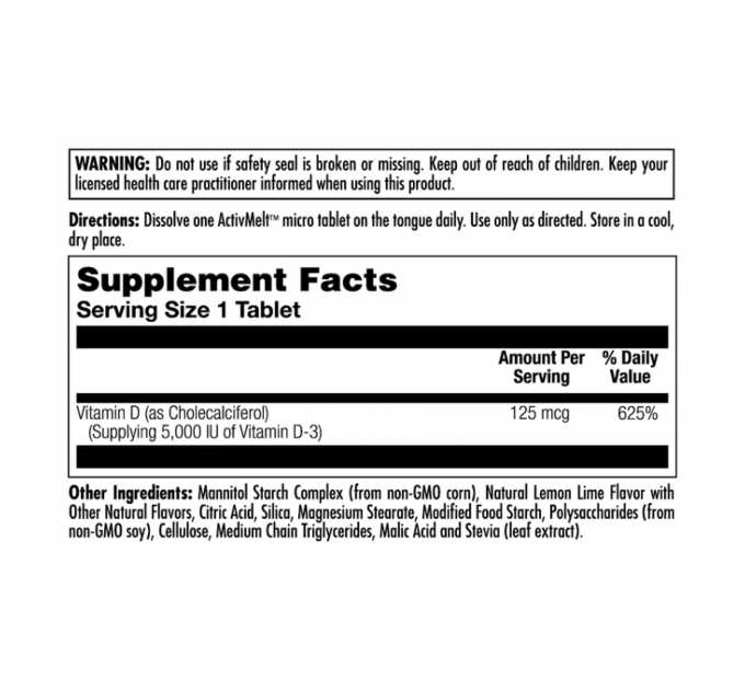 D-3 5000 IU 125mcg - 90 tabs Lemon Lime